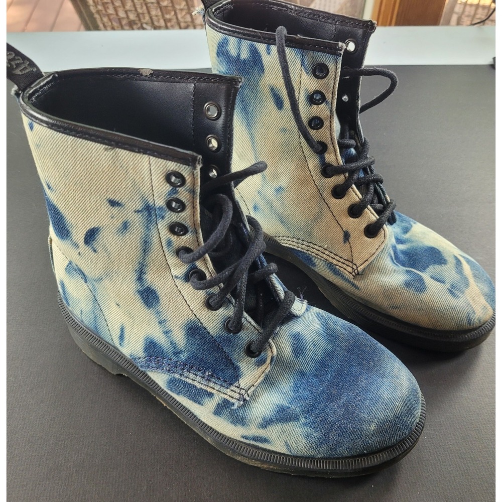 DOC DR. MARTENS BLUE DENIM TIE DYE BOOTS RARE UNISEX SIZE 5UK US: 7 WOMEN 6 MEN